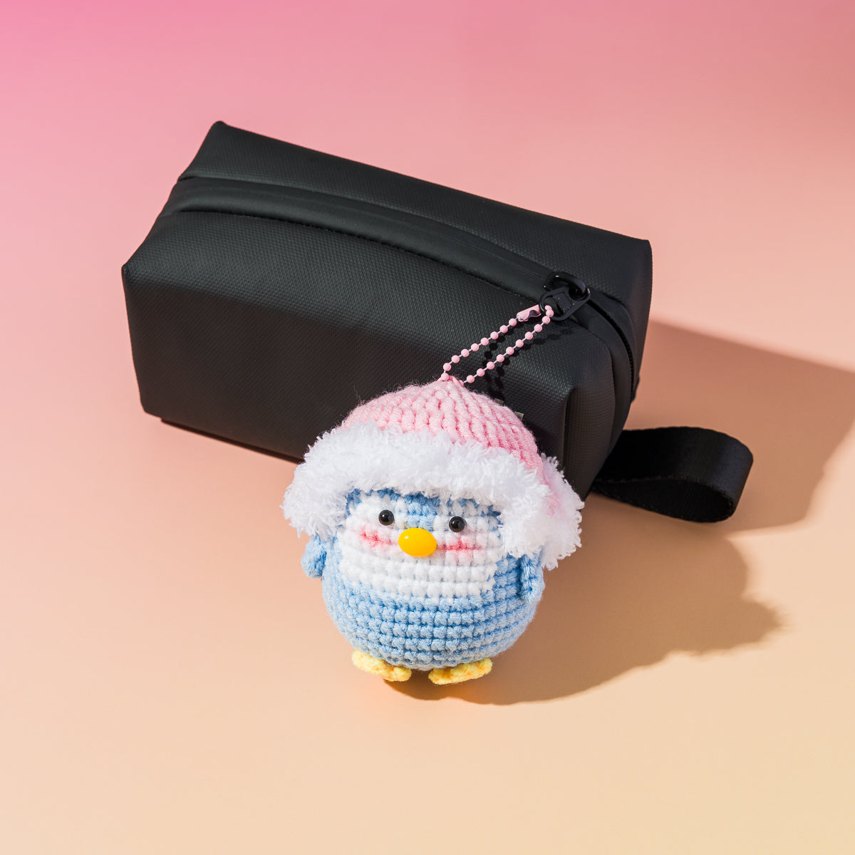 Penguin Plush Keychain - Pink Hat