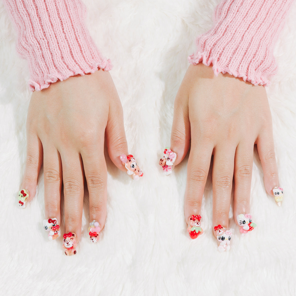 Hello Kitty Inspired Press On Nails - Kawaii Bear Theme