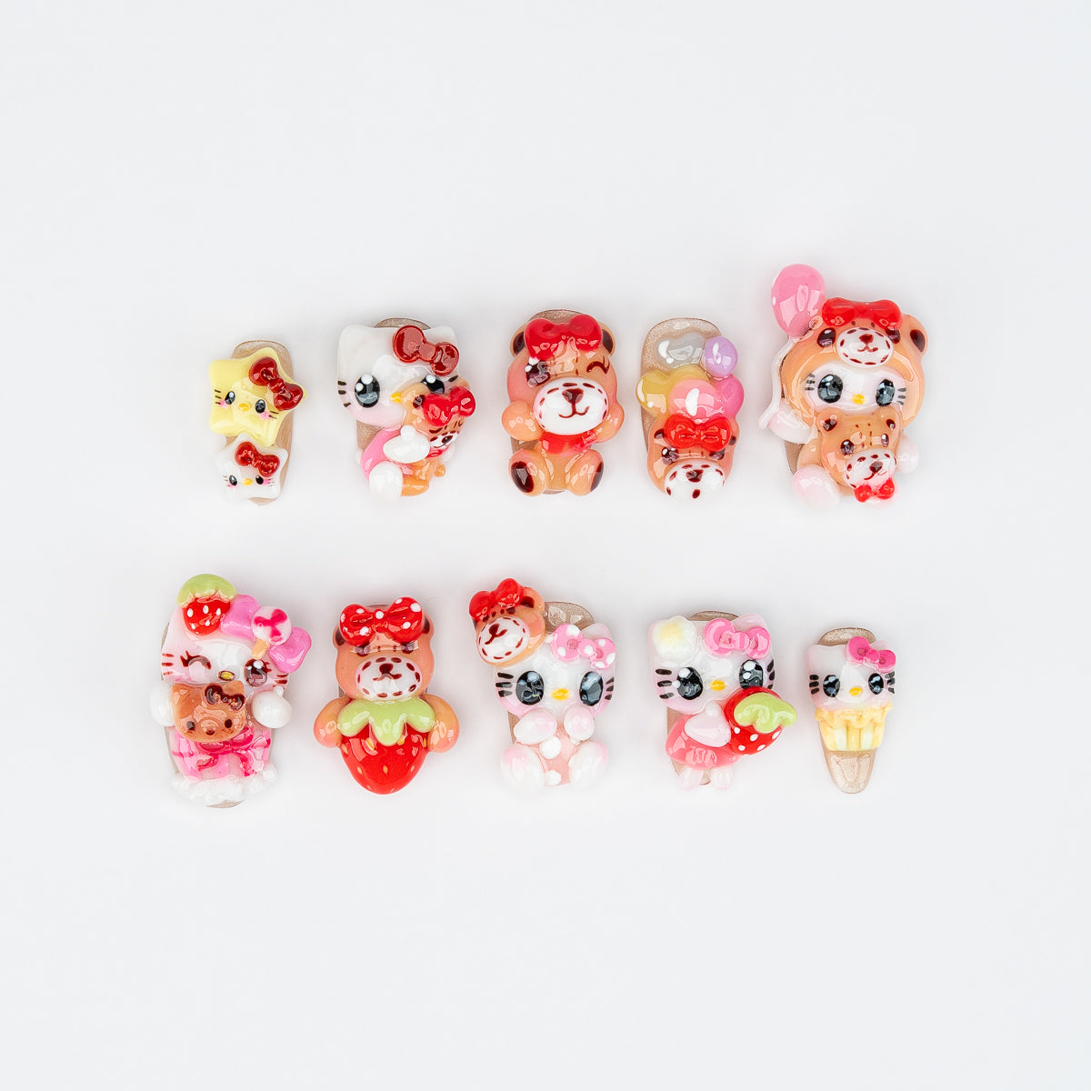Hello Kitty Inspired Press On Nails - Kawaii Bear Theme